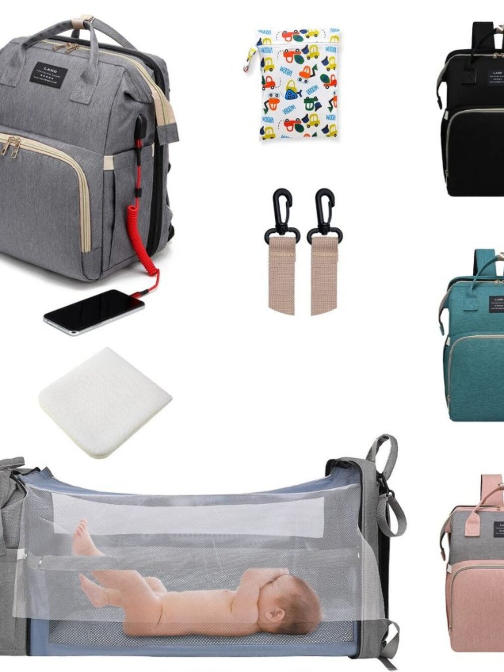 Baby Diaper Bags Backpack with Changing Station(Grey)